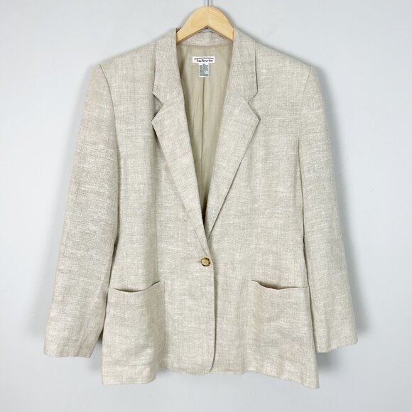 Vintage Talbots Beige Oatmeal Linen Blazer Jacket Neutral Classic Size 16 Women' - Picture 1 of 4